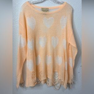 Wildfox Lennon All over Lover Heart Sweater Distressed EUC Small